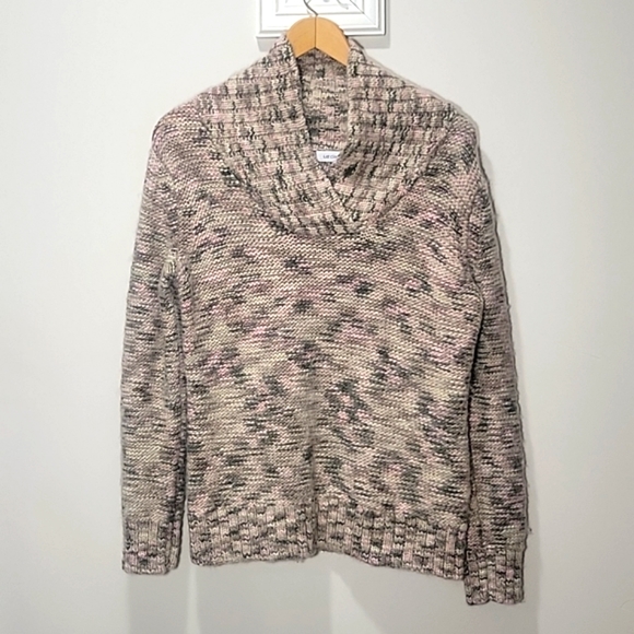 Liz Claiborne Wool Blend Chunky Shawl Collar Sweater Neutral Tone Colors Large - Picture 2 of 14